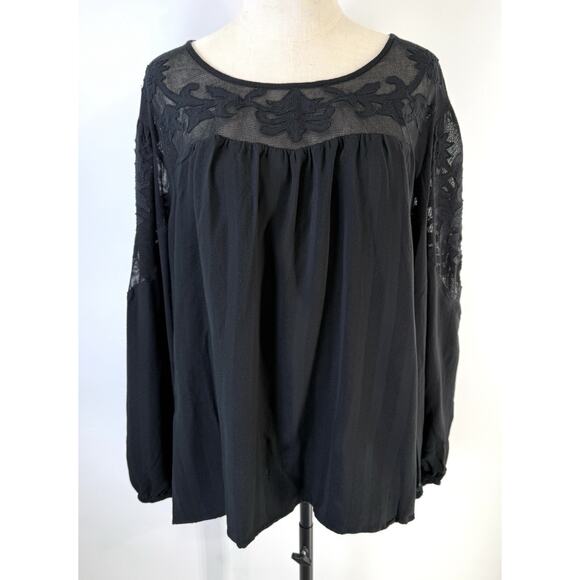 J. Jill Textured Appliqué Top Size 3X Blouse Black Boho - Picture 2 of 10